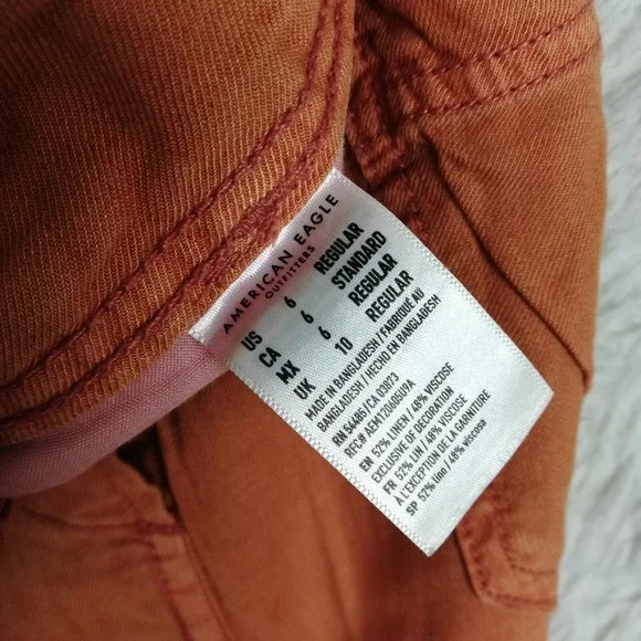 American Eagle Womens Pants Wide Leg Cropped Linen Blend Baggy Burnt Orange 6 - Picture 7 of 12